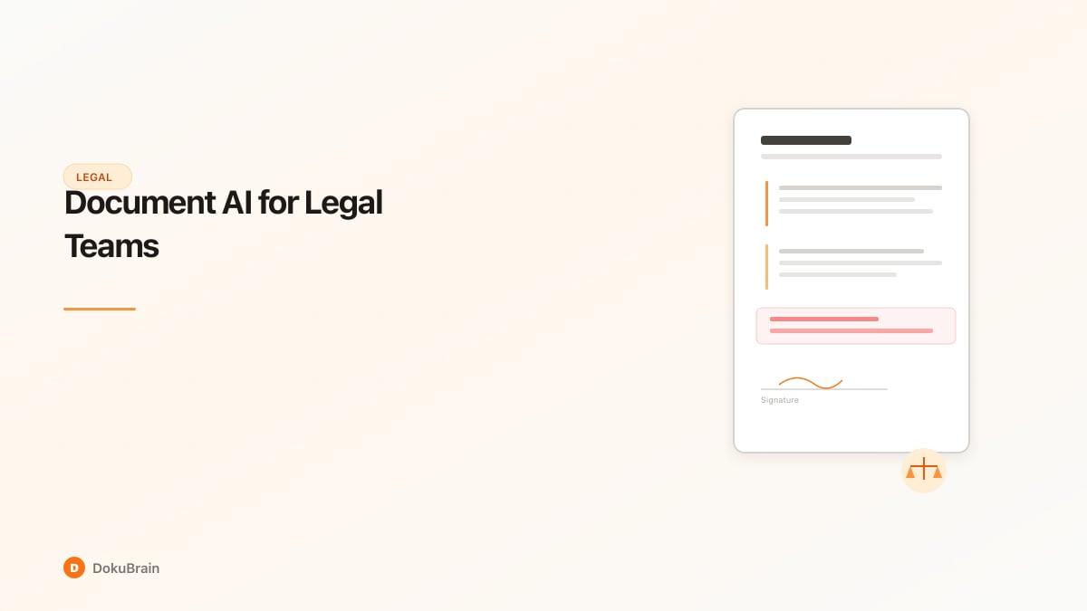 Legal contract with highlighted clauses, risk markers, and balance scales icon