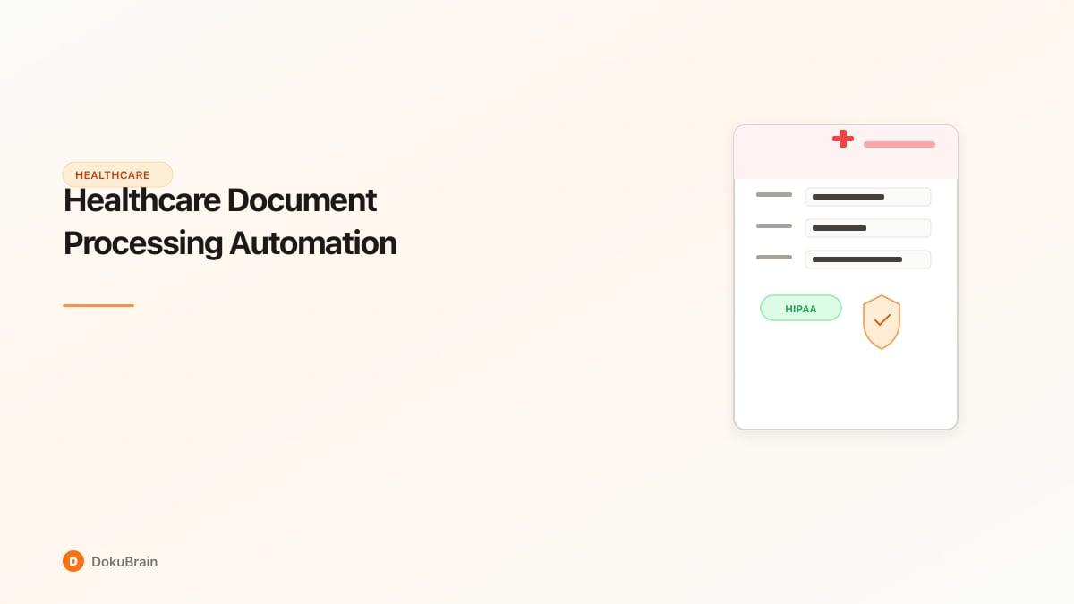 Medical document form with patient data fields, HIPAA compliance badge, and security shield