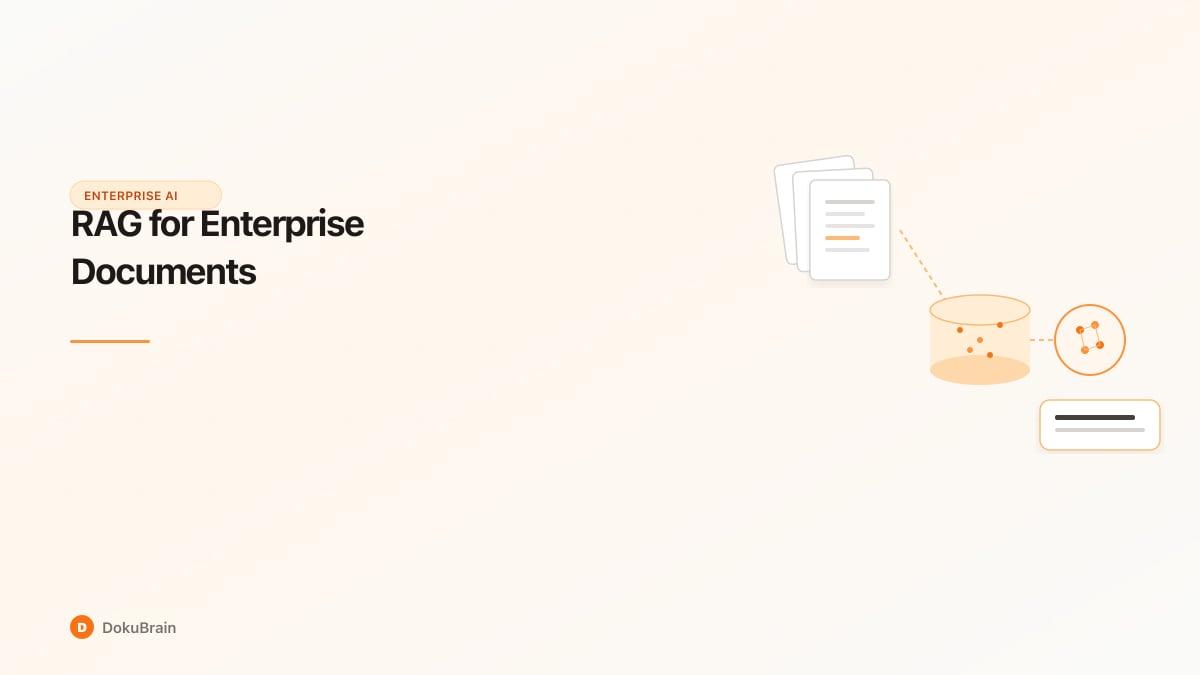 Illustration of documents feeding into a vector database connected to an AI brain producing answers