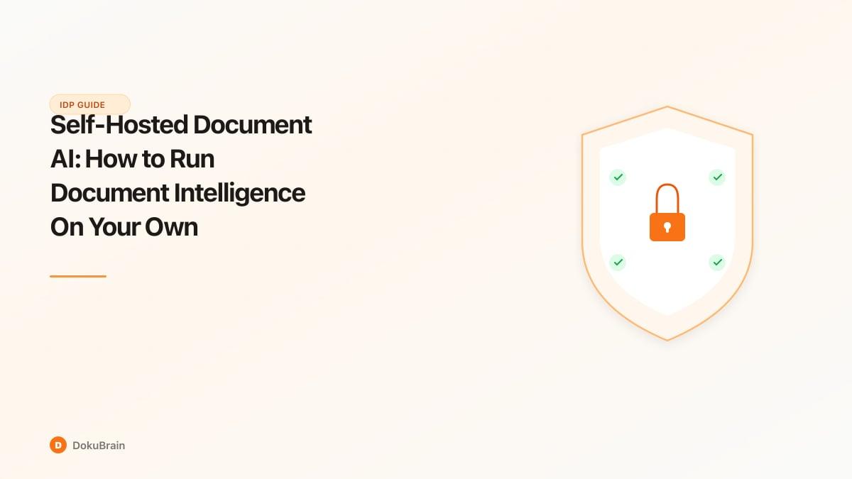 Server rack with document processing pipeline running locally, shield icon indicating data privacy