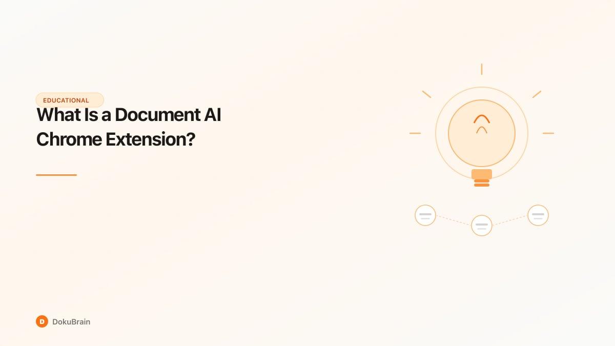 Lightbulb illustration surrounded by interconnected document knowledge nodes