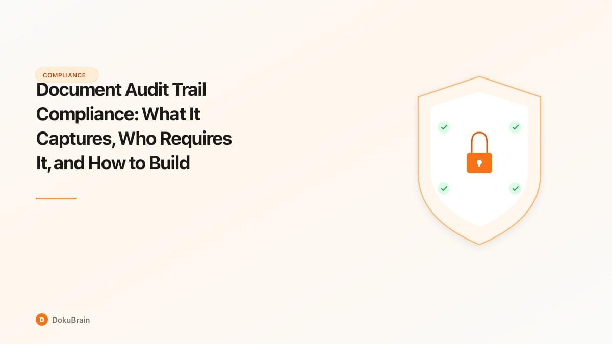 Document timeline with compliance shield showing chronological access logs for HIPAA, SOC2, and GDPR requirements