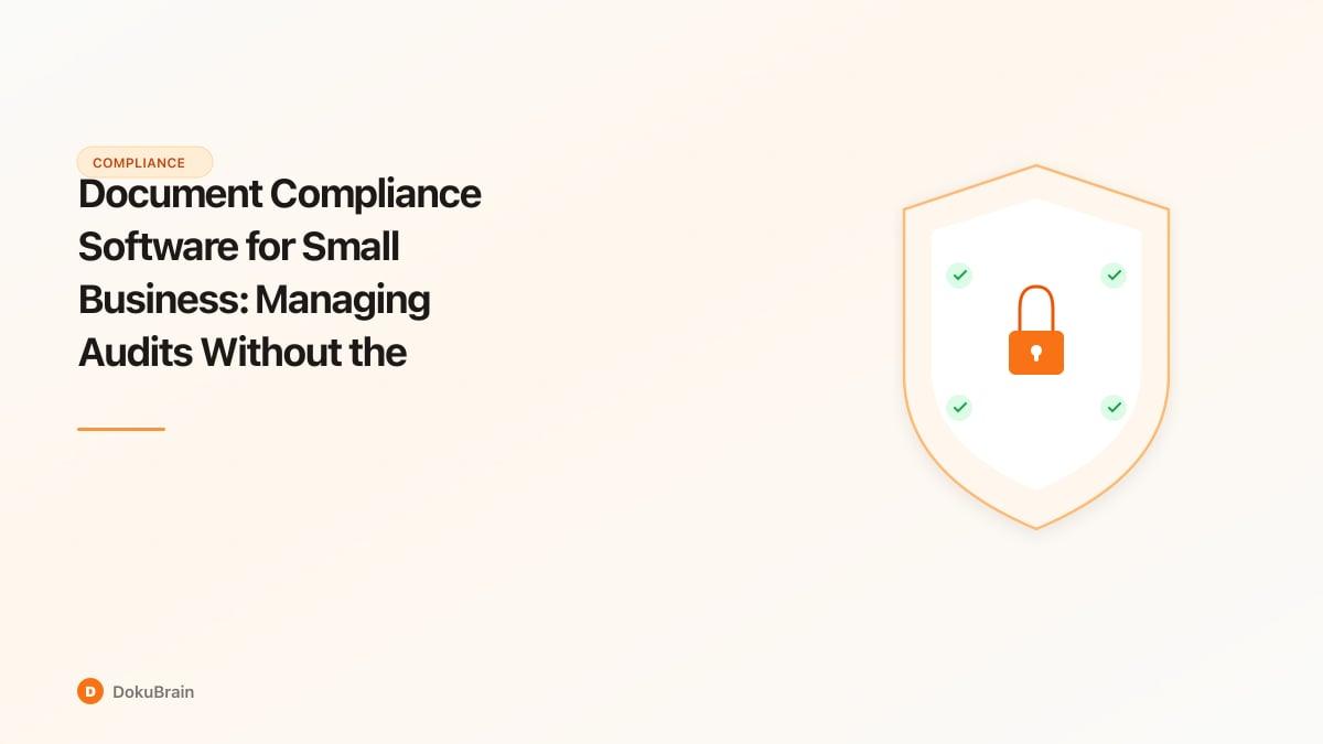 Document compliance dashboard showing audit trails, PII detection, and retention policies for a small business