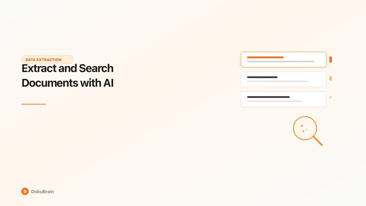 Illustration of documents being extracted into structured data and indexed for AI-powered semantic search