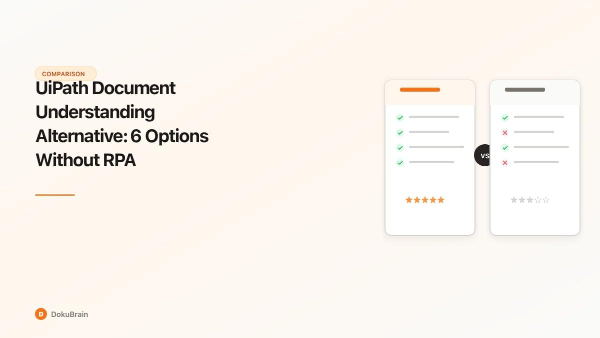 Side-by-side comparison illustration showing a feature checklist with checkmarks and crosses, comparing document processing platforms